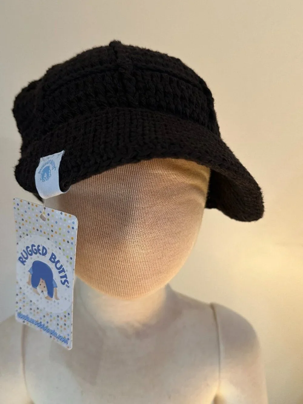NWT RuggedButts Black Knit Driver Cap Hat 100% Cotton Yarn DS 2015